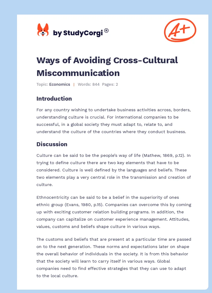 Ways of Avoiding Cross-Cultural Miscommunication. Page 1