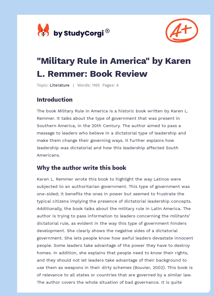 "Military Rule in America" by Karen L. Remmer: Book Review. Page 1