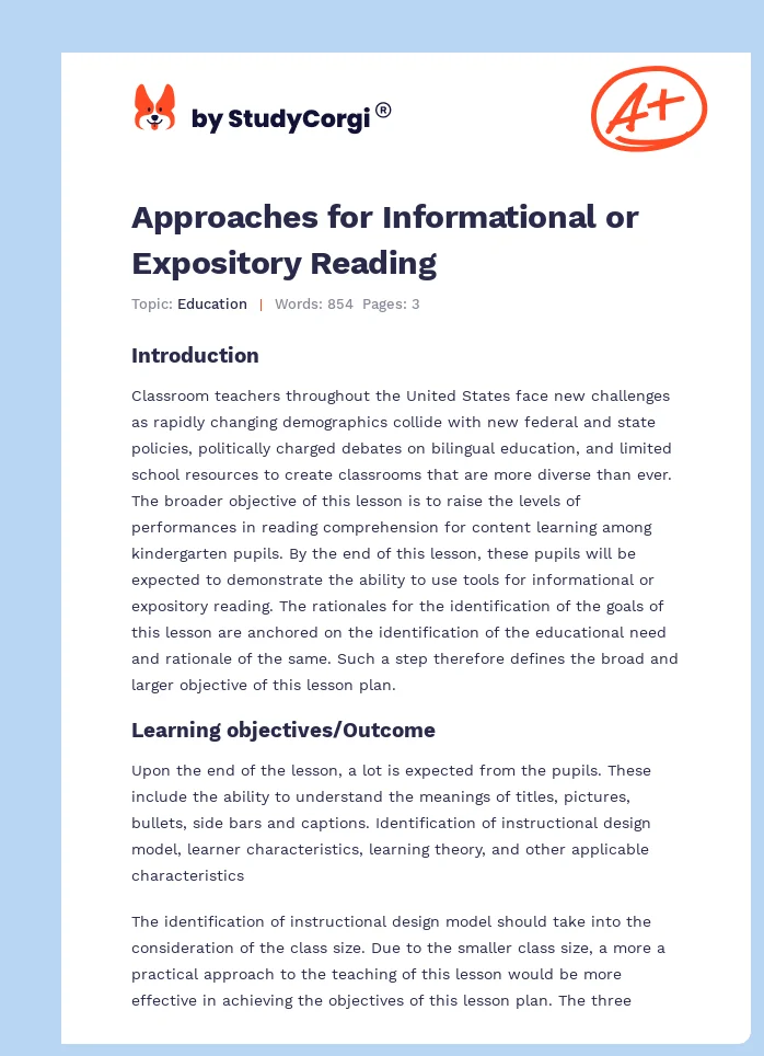 Approaches for Informational or Expository Reading. Page 1