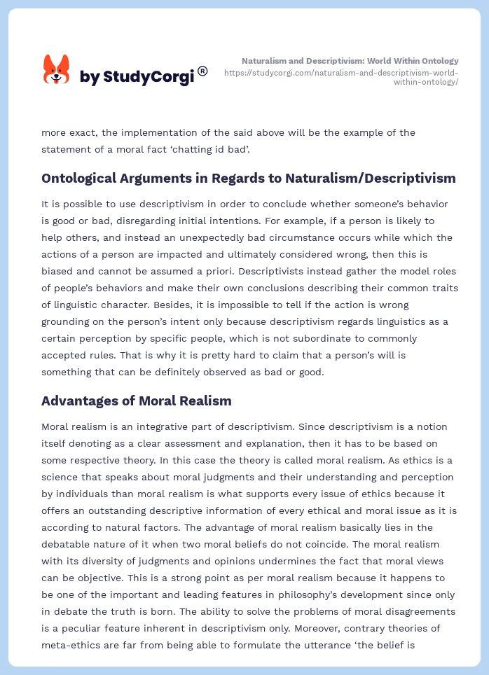 Naturalism and Descriptivism: World Within Ontology. Page 2