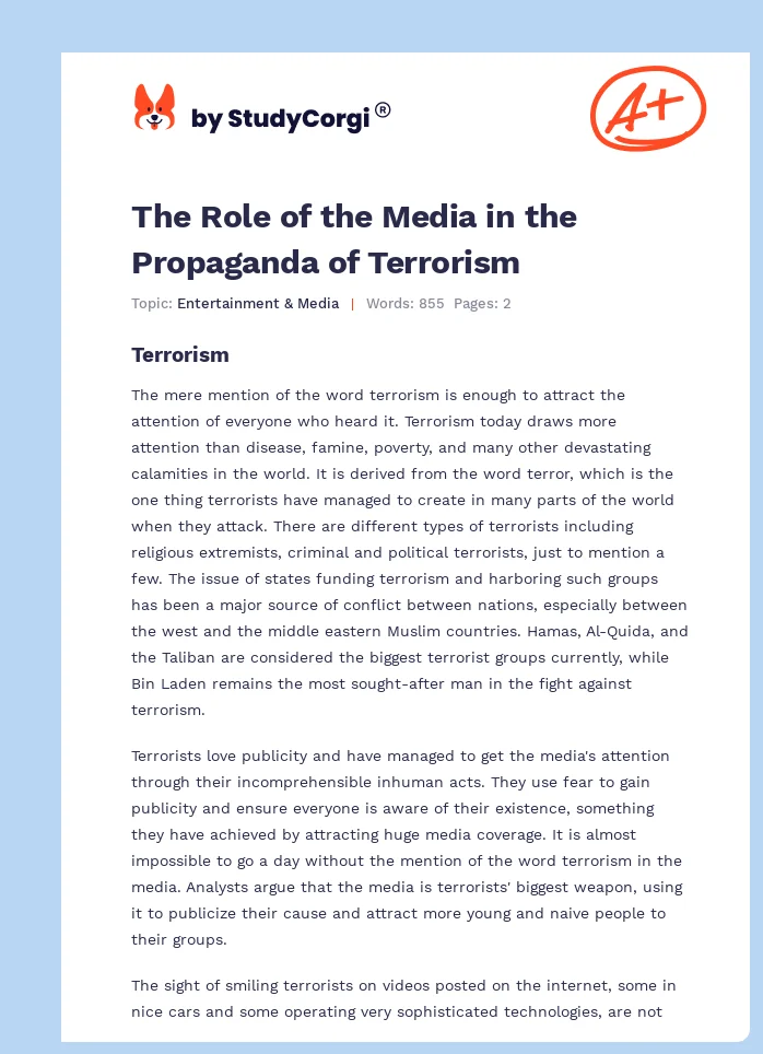 The Role of the Media in the Propaganda of Terrorism. Page 1