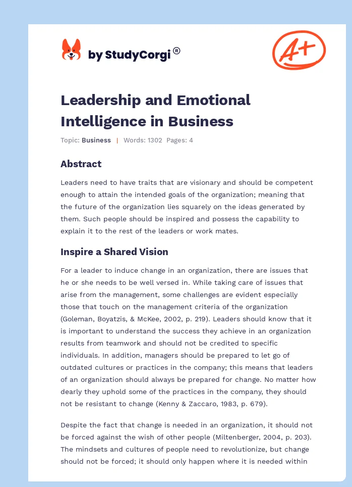 Leadership and Emotional Intelligence in Business. Page 1