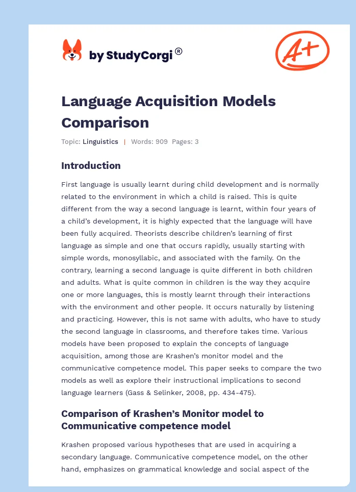 Language Acquisition Models Comparison. Page 1