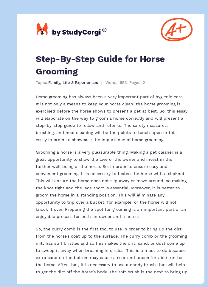 Step-By-Step Guide for Horse Grooming. Page 1