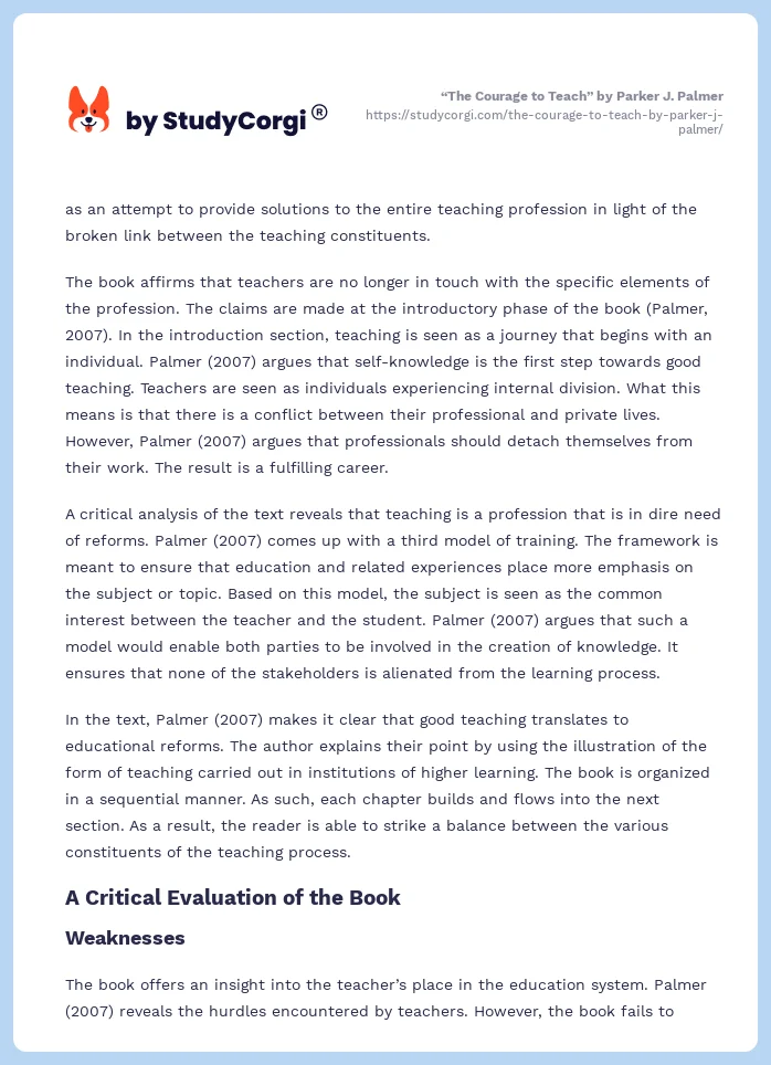 “The Courage to Teach” by Parker J. Palmer. Page 2