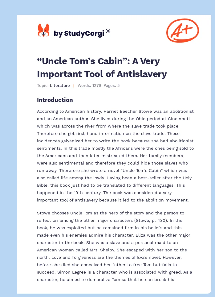 “Uncle Tom’s Cabin”: A Very Important Tool of Antislavery. Page 1