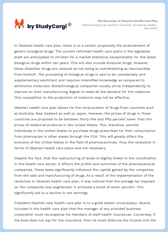 The Necessity of Obama’s Health Care Plan. Page 2
