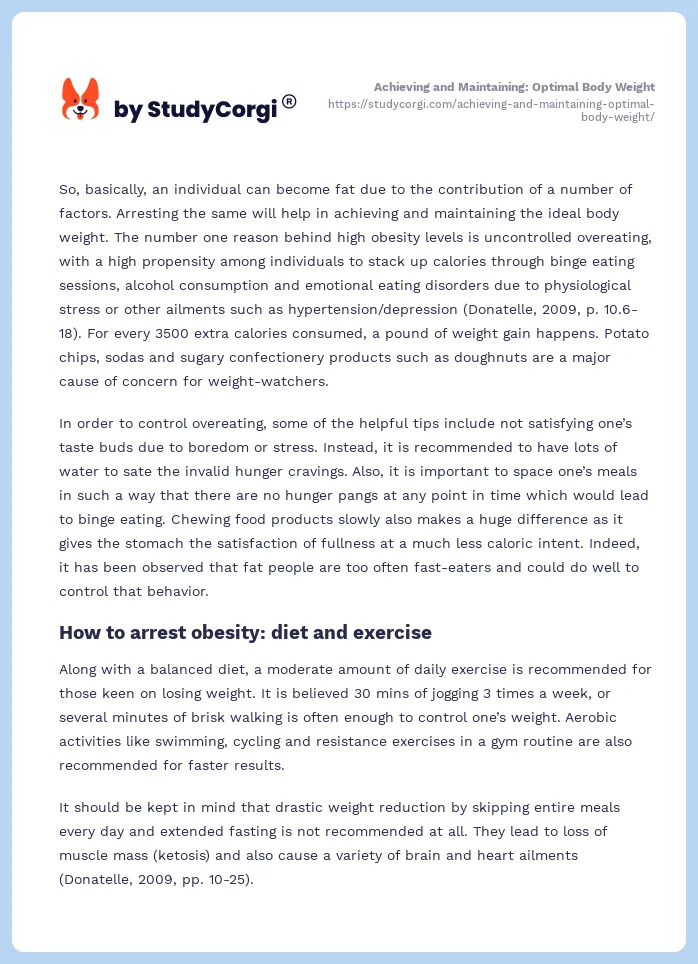 Achieving and Maintaining: Optimal Body Weight. Page 2