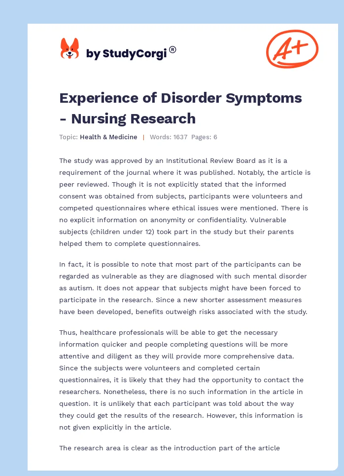 Experience of Disorder Symptoms - Nursing Research. Page 1
