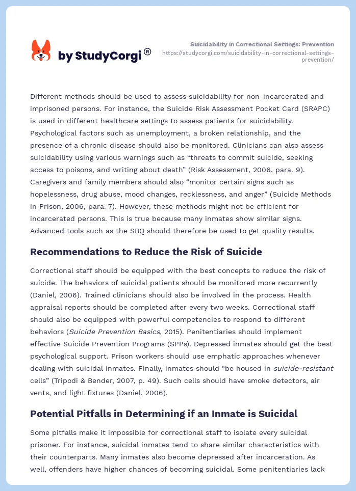 Suicidability in Correctional Settings: Prevention. Page 2