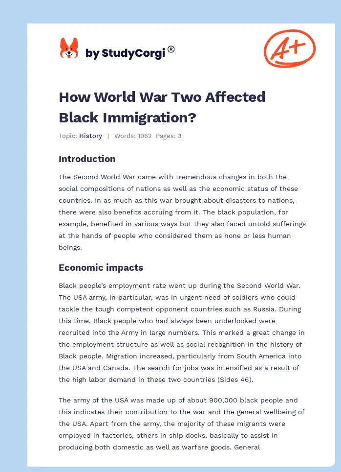 How World War Two Affected Black Immigration?. Page 1