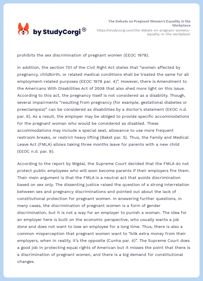 The Debate on Pregnant Women’s Equality in the Workplace. Page 2