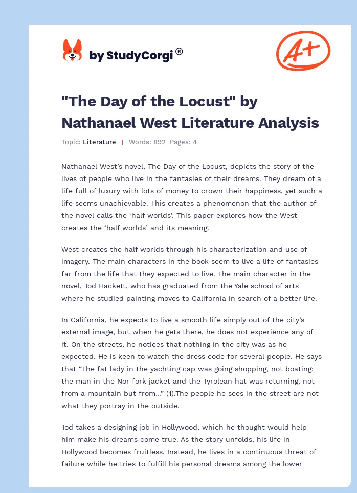 "The Day of the Locust" by Nathanael West Literature Analysis. Page 1