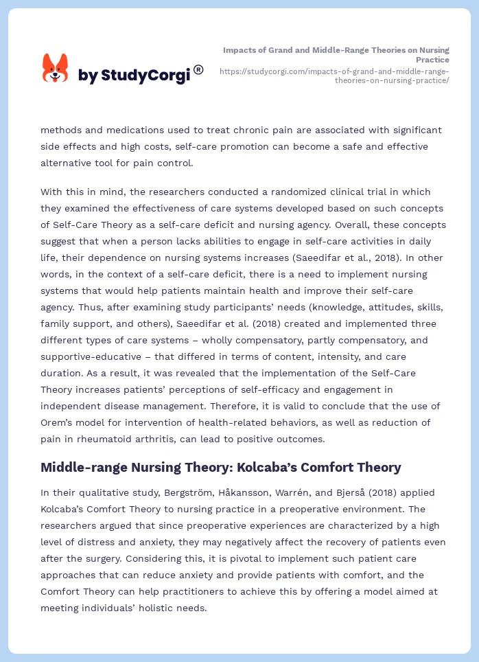 Impacts of Grand and Middle-Range Theories on Nursing Practice. Page 2