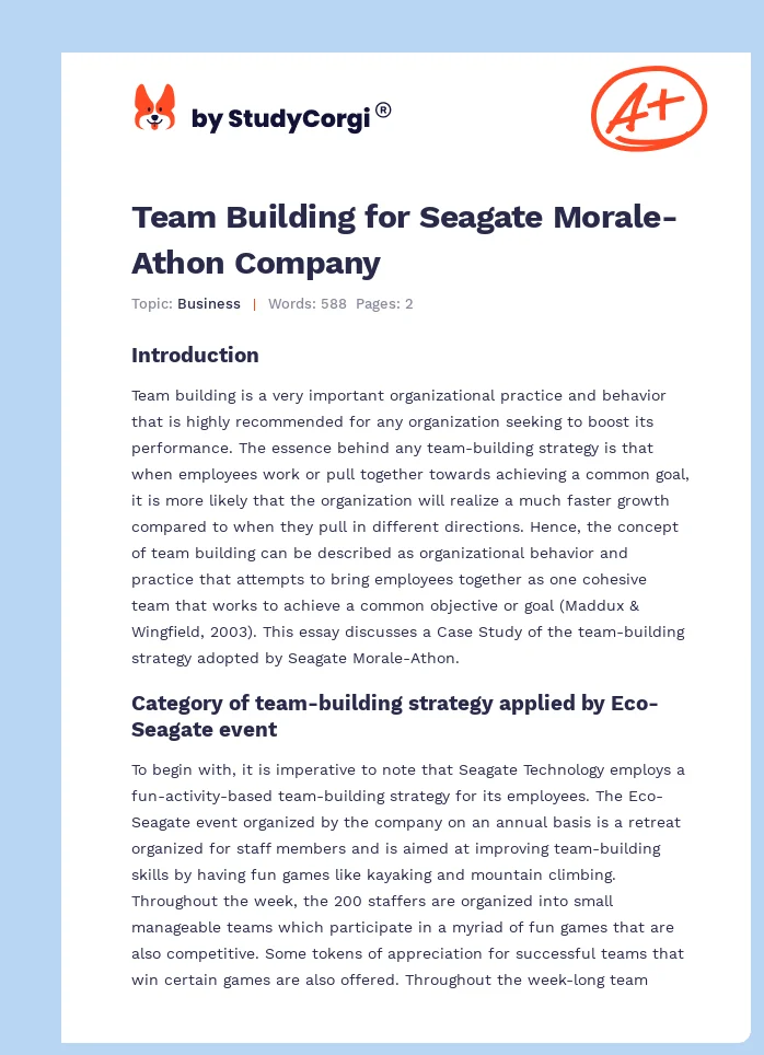 Team Building for Seagate Morale-Athon Company. Page 1
