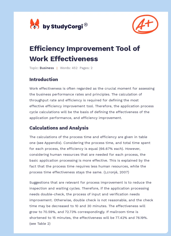 Efficiency Improvement Tool of Work Effectiveness. Page 1