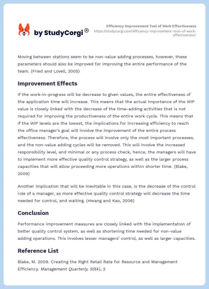 Efficiency Improvement Tool of Work Effectiveness. Page 2