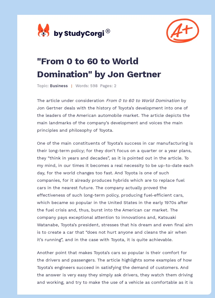 "From 0 to 60 to World Domination" by Jon Gertner. Page 1