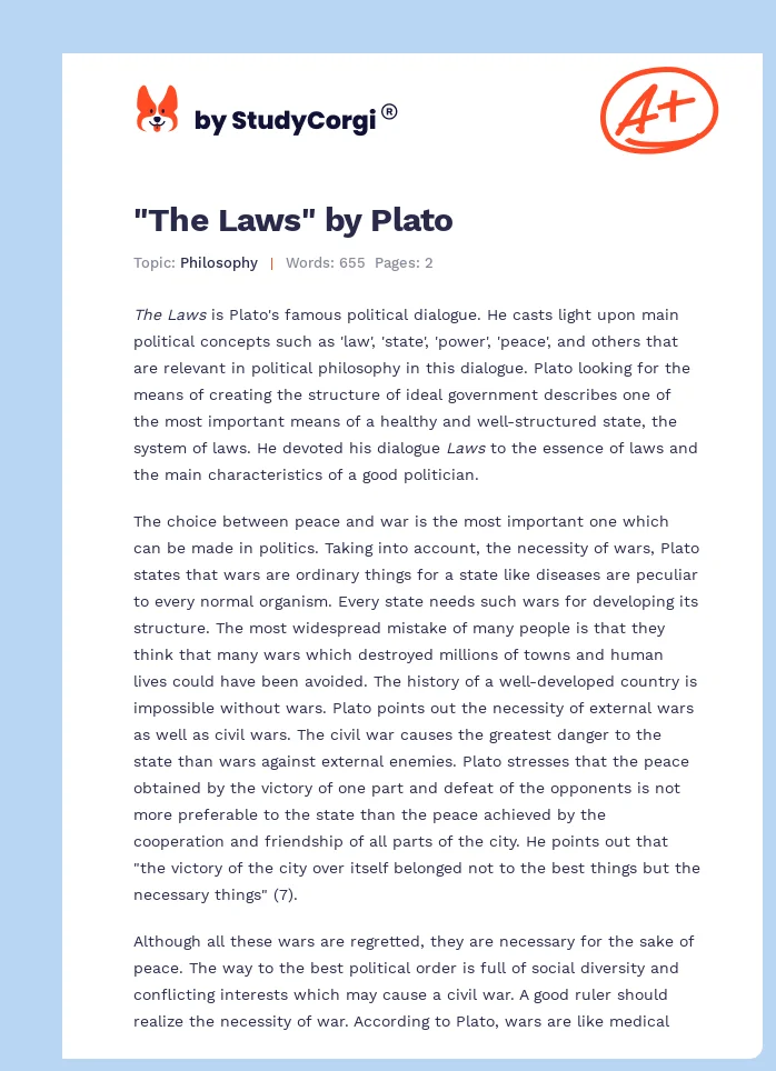 "The Laws" by Plato. Page 1
