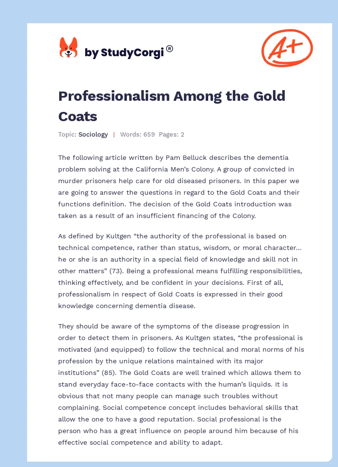 Professionalism Among the Gold Coats. Page 1