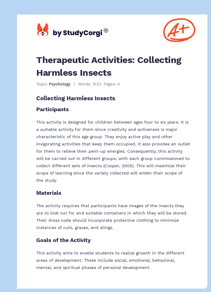 Therapeutic Activities: Collecting Harmless Insects. Page 1