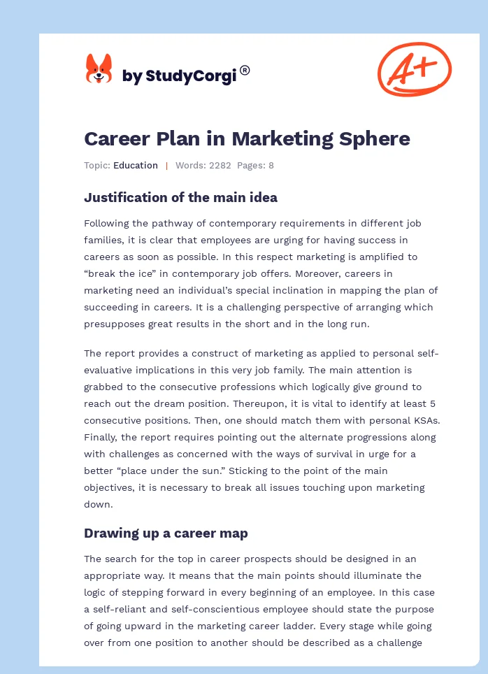 Career Plan in Marketing Sphere. Page 1