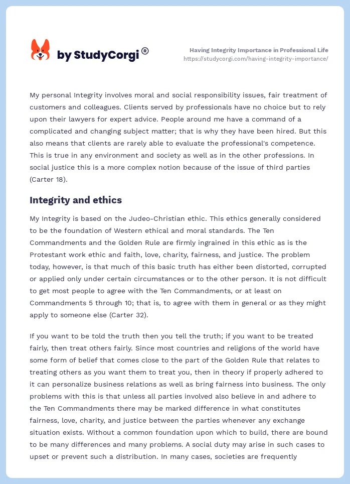 Having Integrity Importance in Professional Life. Page 2