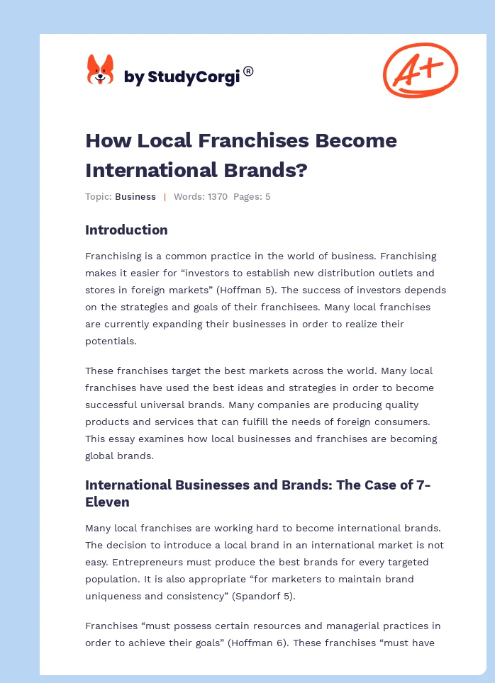 How Local Franchises Become International Brands?. Page 1