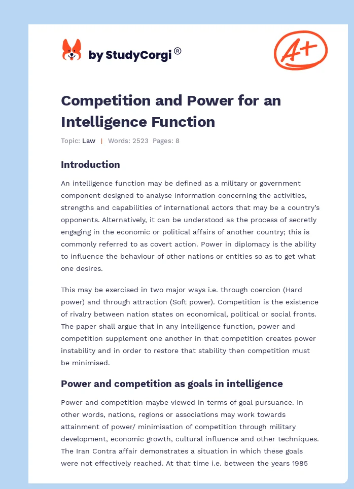 Competition and Power for an Intelligence Function. Page 1