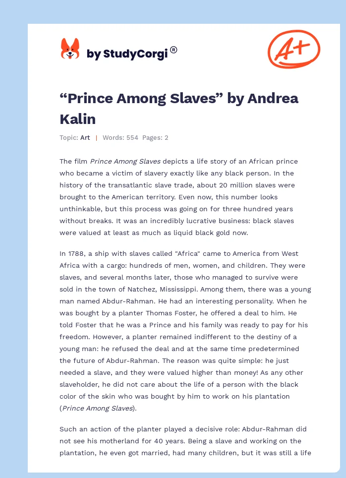 “Prince Among Slaves” by Andrea Kalin. Page 1