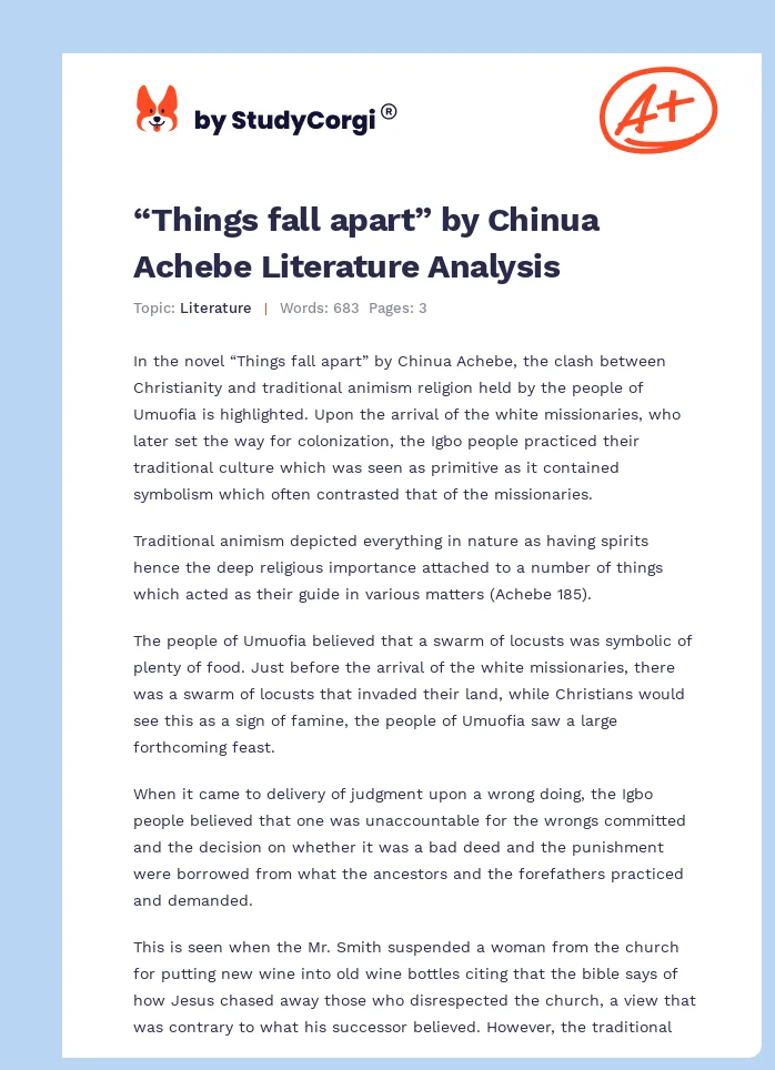 “Things fall apart” by Chinua Achebe Literature Analysis. Page 1