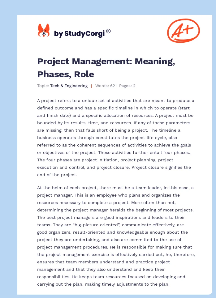 Project Management: Meaning, Phases, Role. Page 1