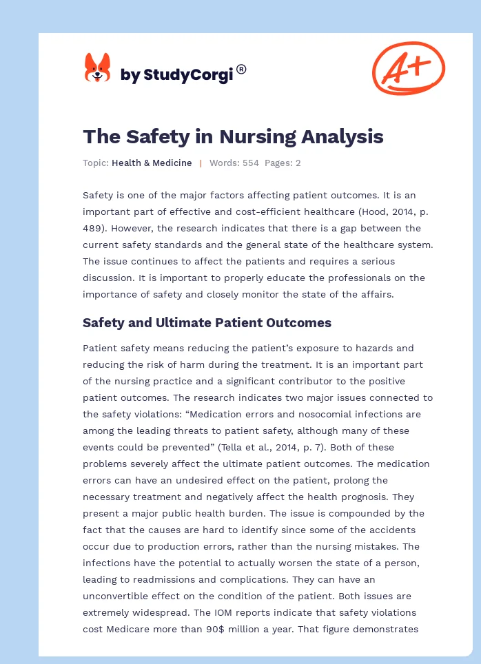 The Safety in Nursing Analysis. Page 1