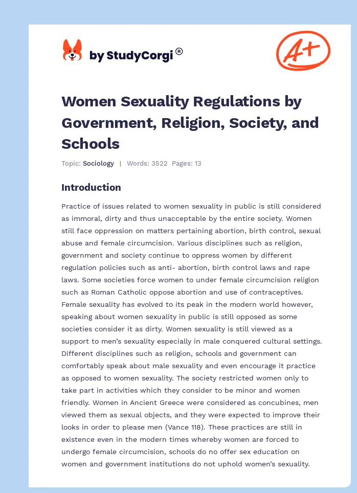 Women Sexuality Regulations by Government, Religion, Society, and Schools. Page 1