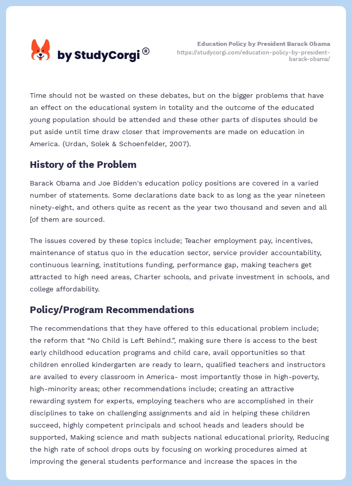 Education Policy by President Barack Obama. Page 2