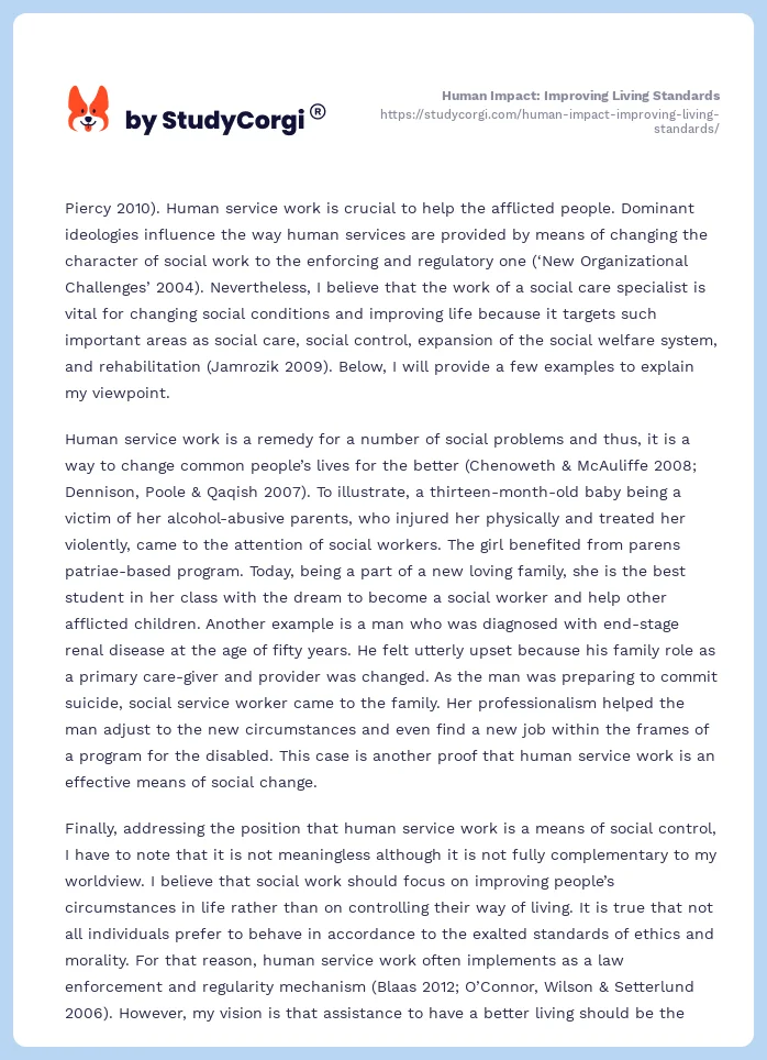 Human Impact: Improving Living Standards. Page 2