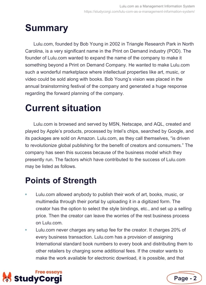 Lulu.com as a Management Information System. Page 2