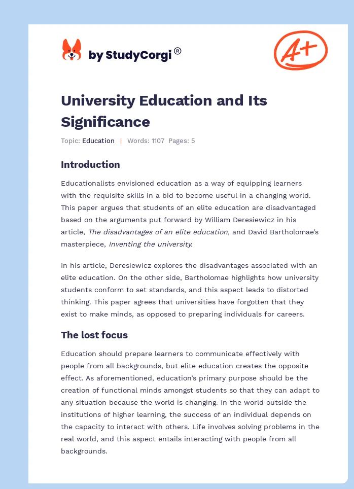 University Education and Its Significance. Page 1