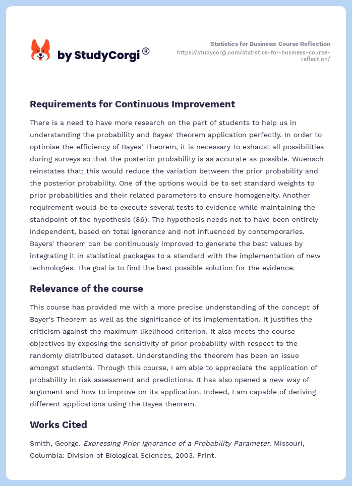Statistics for Business: Course Reflection. Page 2