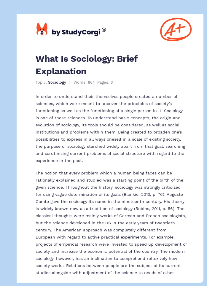 What Is Sociology: Brief Explanation. Page 1