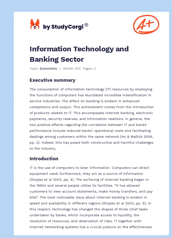 Information Technology and Banking Sector. Page 1
