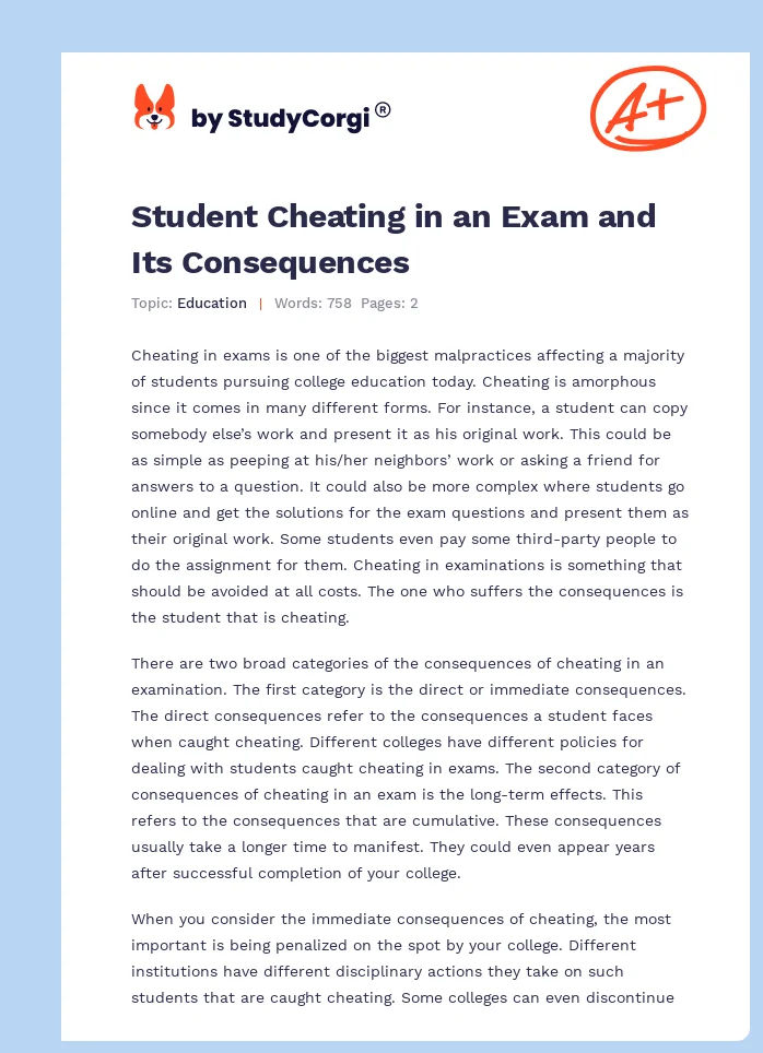 Student Cheating in an Exam and Its Consequences. Page 1