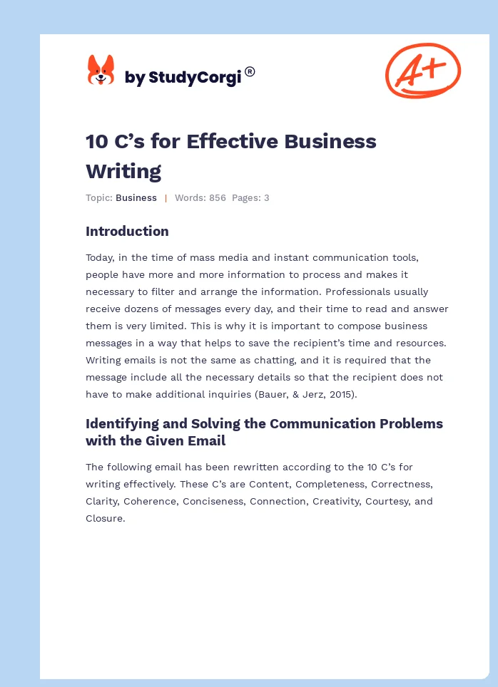 10 C’s for Effective Business Writing. Page 1