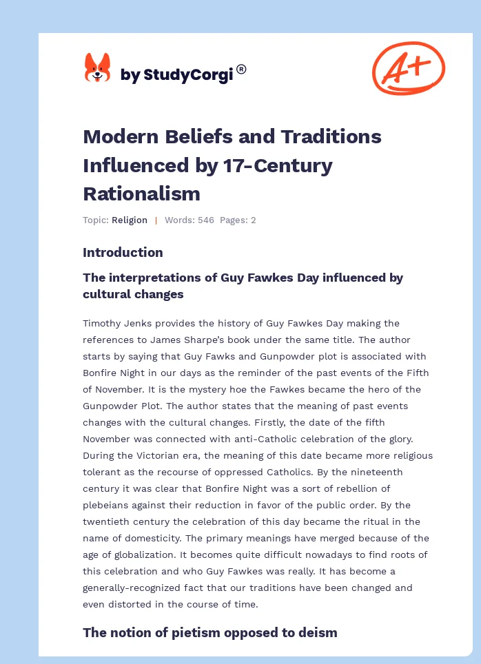 Modern Beliefs and Traditions Influenced by 17-Century Rationalism. Page 1