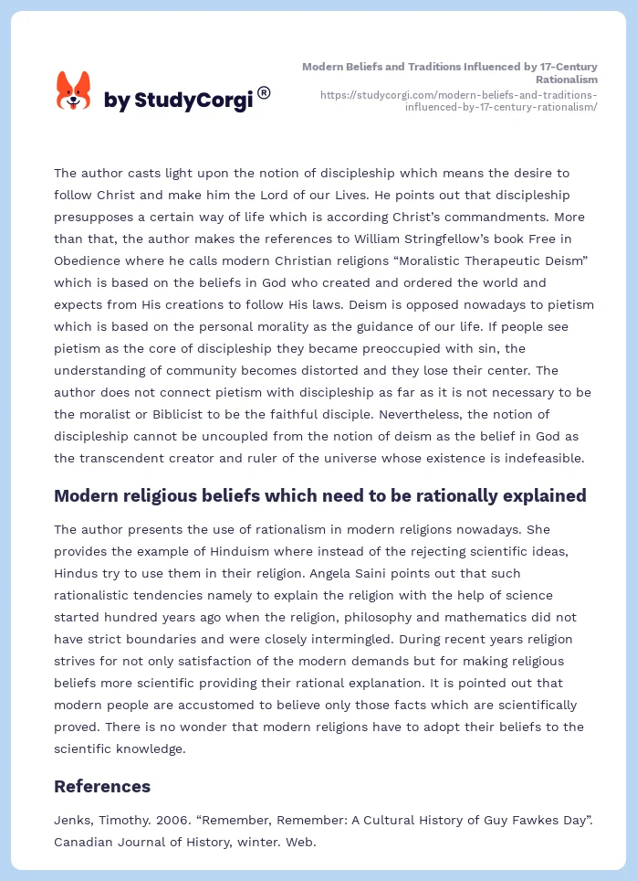 Modern Beliefs and Traditions Influenced by 17-Century Rationalism. Page 2