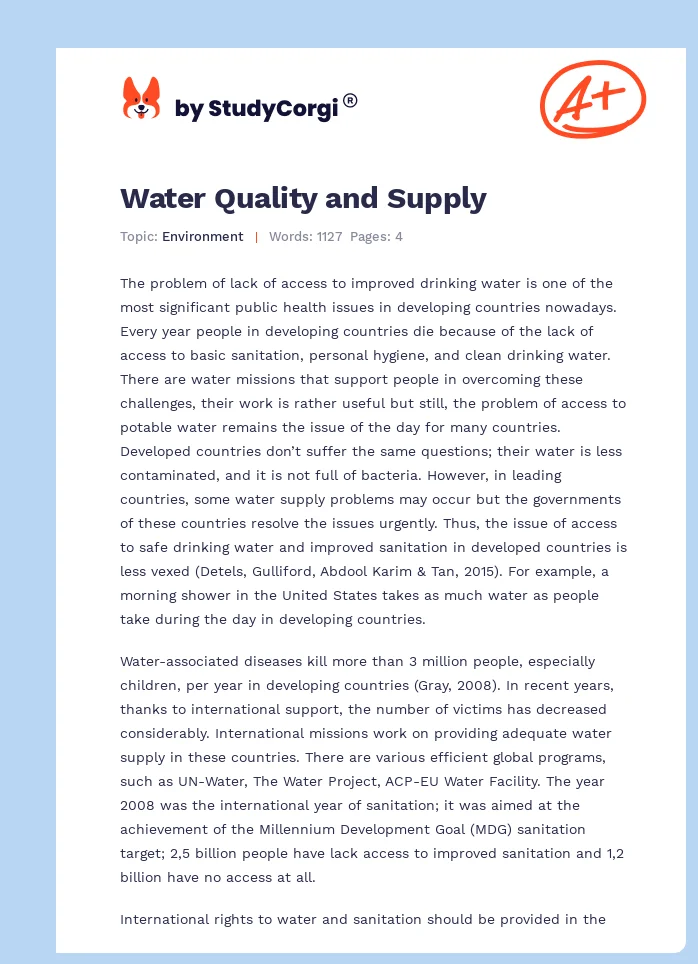 Water Quality and Supply. Page 1