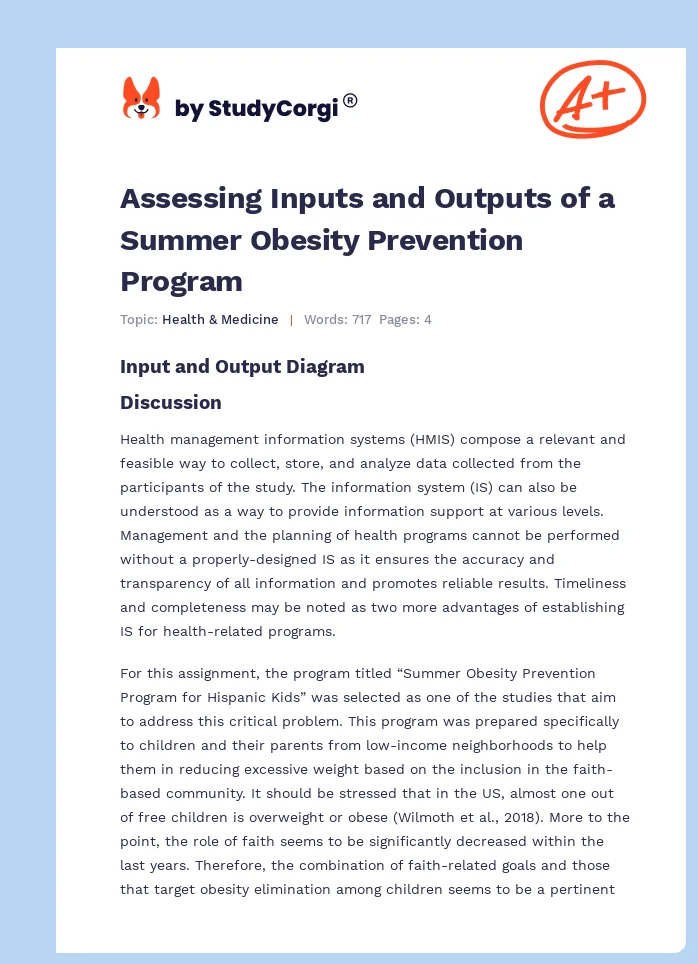 Assessing Inputs and Outputs of a Summer Obesity Prevention Program. Page 1