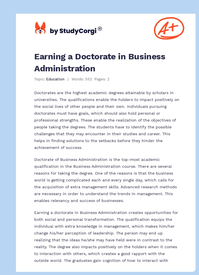 Earning a Doctorate in Business Administration. Page 1