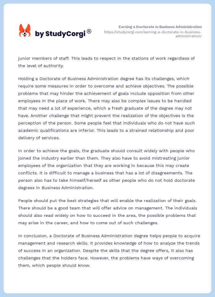 Earning a Doctorate in Business Administration. Page 2