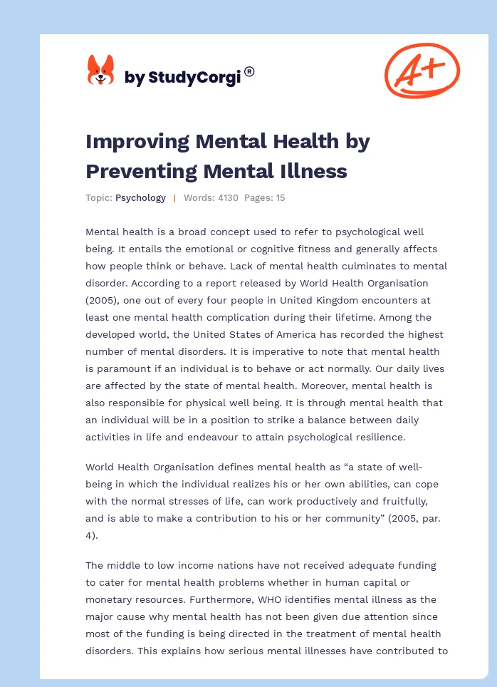 Improving Mental Health by Preventing Mental Illness. Page 1